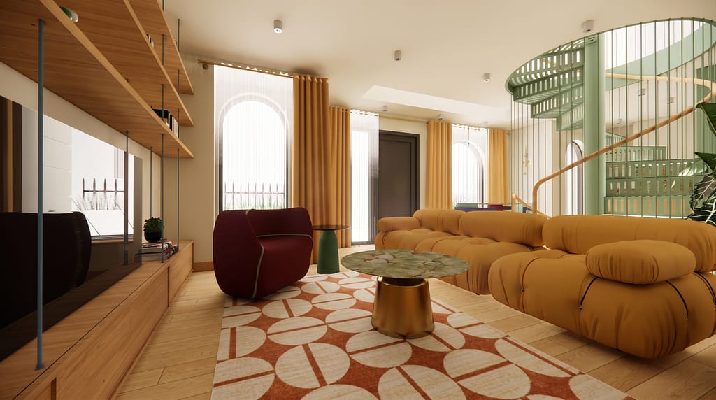 Architect's visualisation of rear elevation of Inverness Street new-build family home, Camden