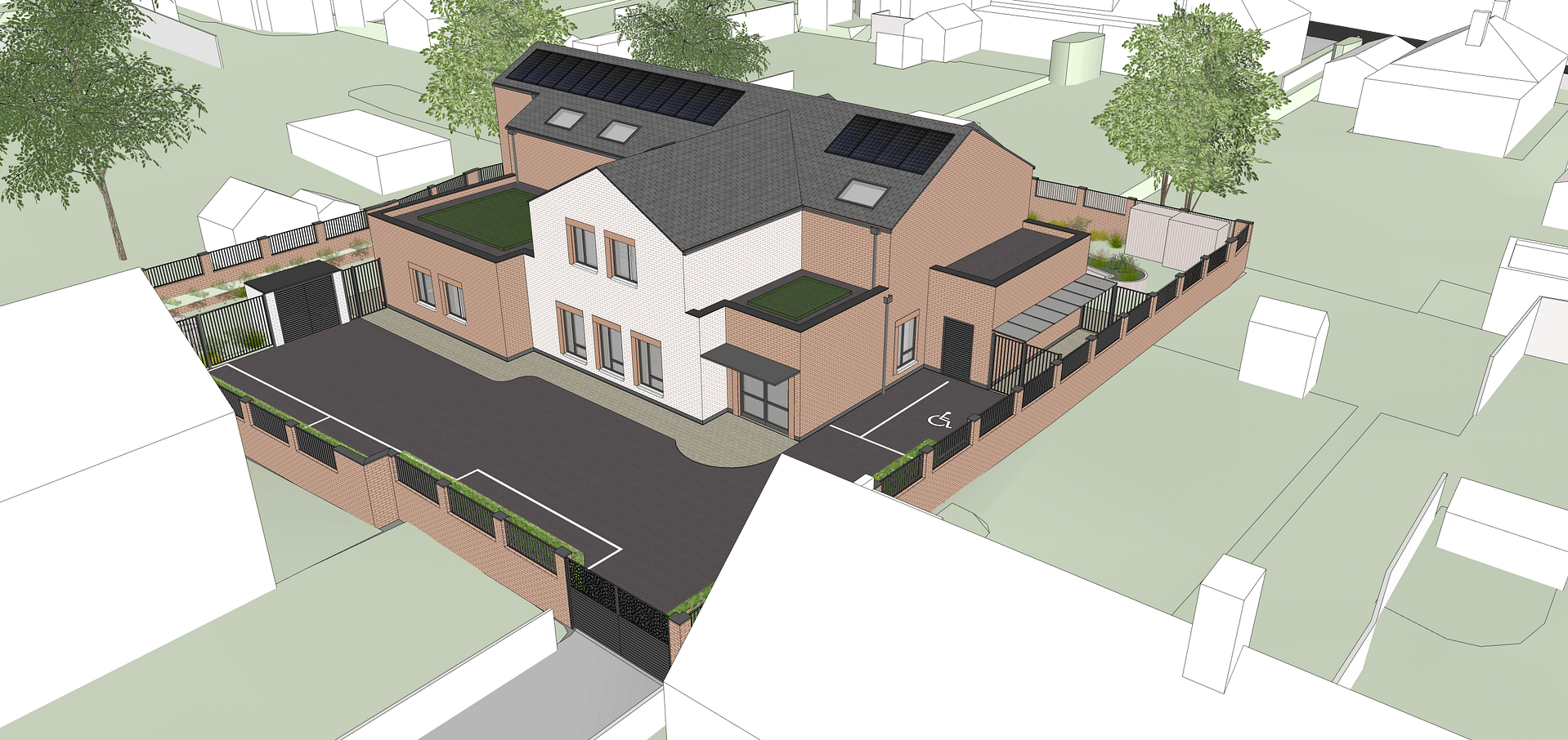 Bird's eye view of Mowbrays Close supported housing development, Romford, for wheelchair users