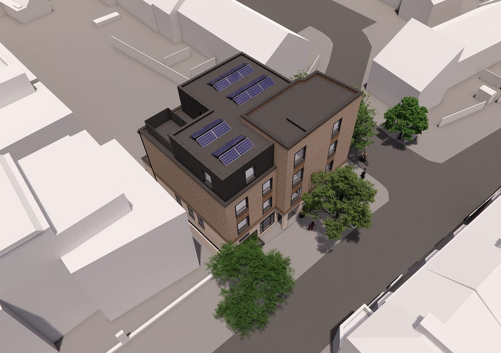 Bird's eye view rendering of RISE Reablement Centre development, Putney