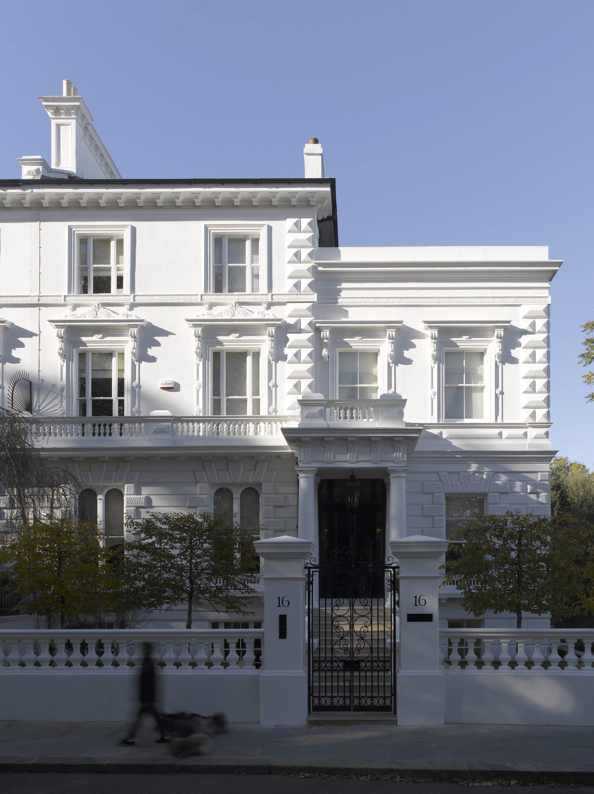 Exterior view of Grade II listed house at The Boltons, Chelsea, following major refurbishment
