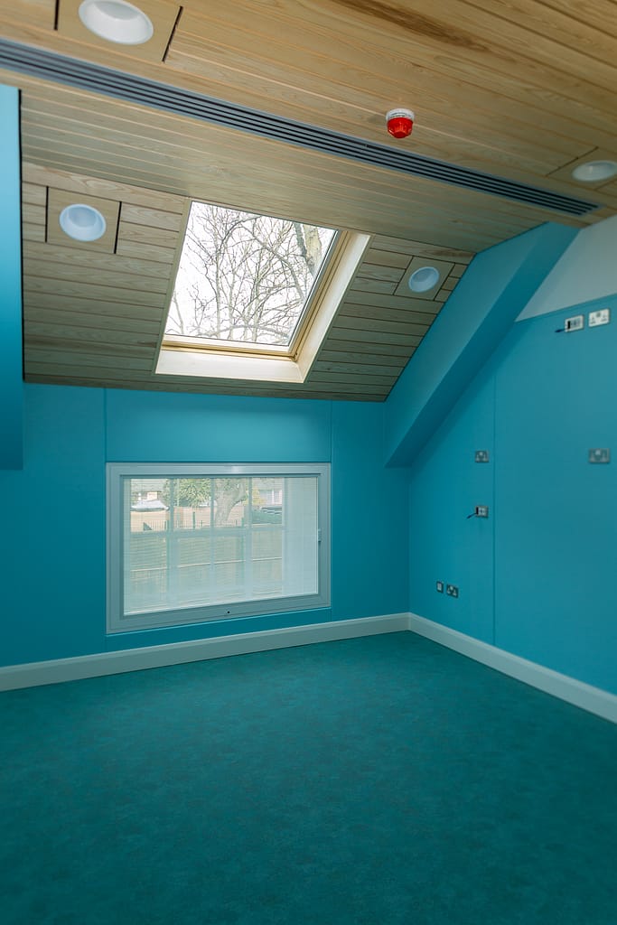 Bright blue sensory classroom at East London Independent School, designed for SEMH and ASD pupils